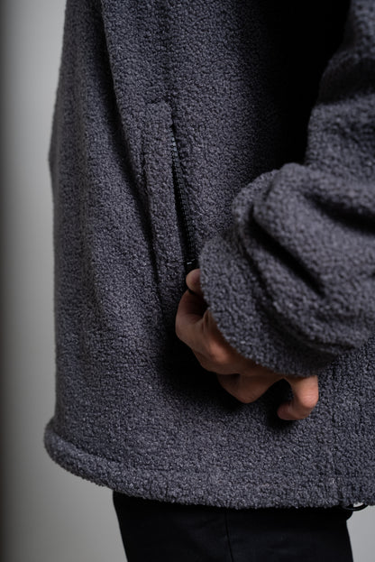 Oversize half zip teddy tummanharmaa